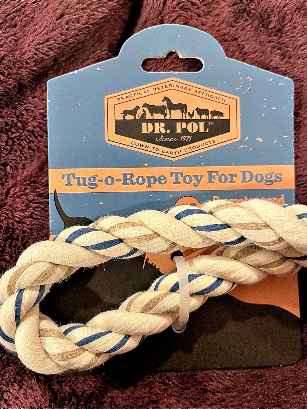 Dr. Pol Tug-o-Rope Toy for Dogs Striped Dog Toy in Cream & Blue NWT
